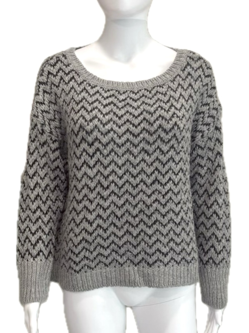 Joie Wool Blend Chunky Knit Sweater Size M Geometric Chevron Zig Zag Wide Scoop